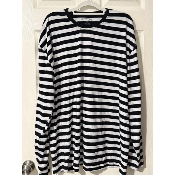 Hot Topic Men’s Black White Striped Long Sleeve Shirt Size 3XL Goth Halloween - Picture 1 of 2